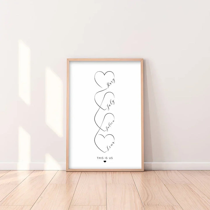 Personalized Love Heart Couple Name Poster Wall Art Black White Canvas Prints Simple Pictures for Bedroom Living Room Wall Decor | Skanto