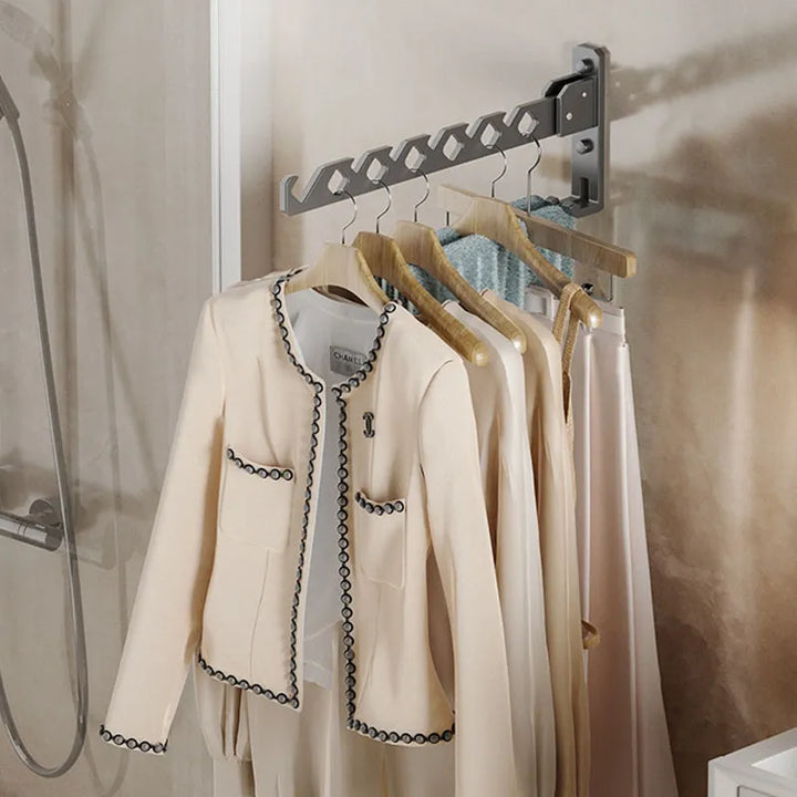 Norvo | Justerbar veggmontert klesstativ - Sammenleggbar kles- og klærorganisator med høyt belastningsdesign