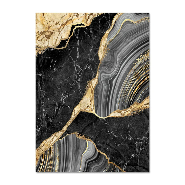 Modern Abstract Black Gray Gold Geode Marble Print Wall Art Fine Art Canvas Print Pictures For Luxury Apartment Living Room Home Office Decor | Skanto
