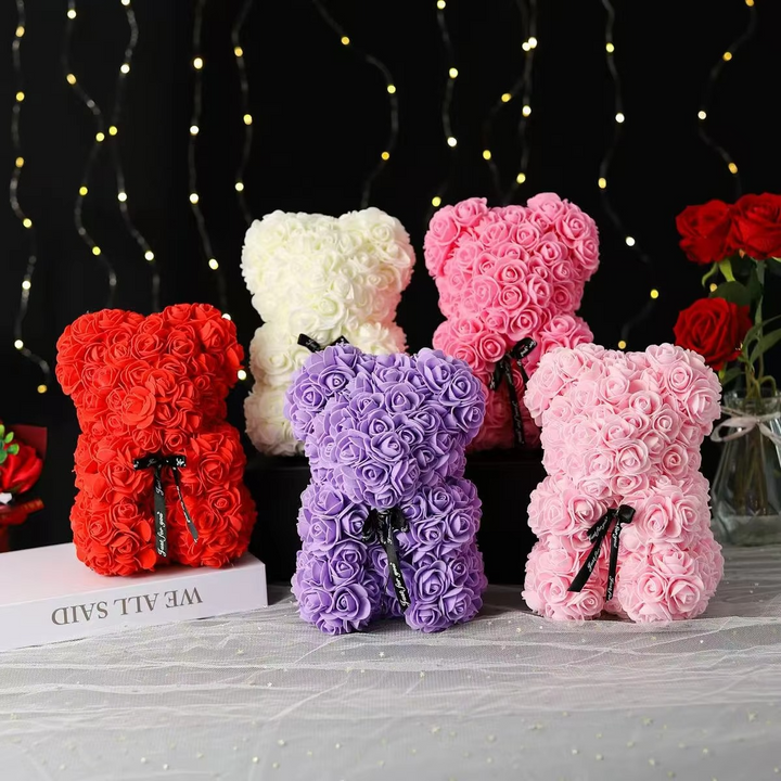 Skanto | 9.8in Kunstig Rose Teddy Bjørn Gave med Presentasjonsboks - Romantisk Jubileum eller Valentines Dag Dekor