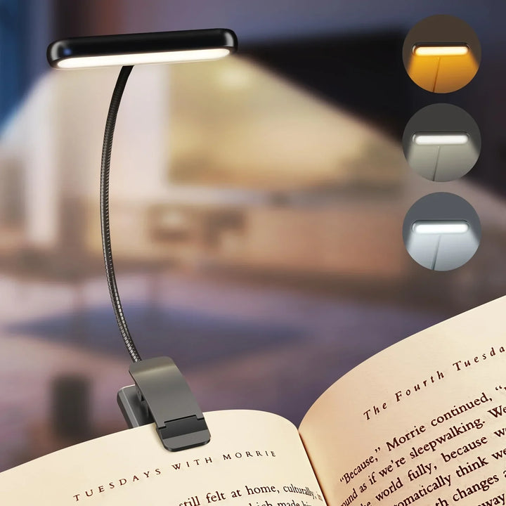 Skanto | Leselampe FlexiRead | USB oppladbar | 3 lysfarger & dimbar | Klem & fleksibel arm