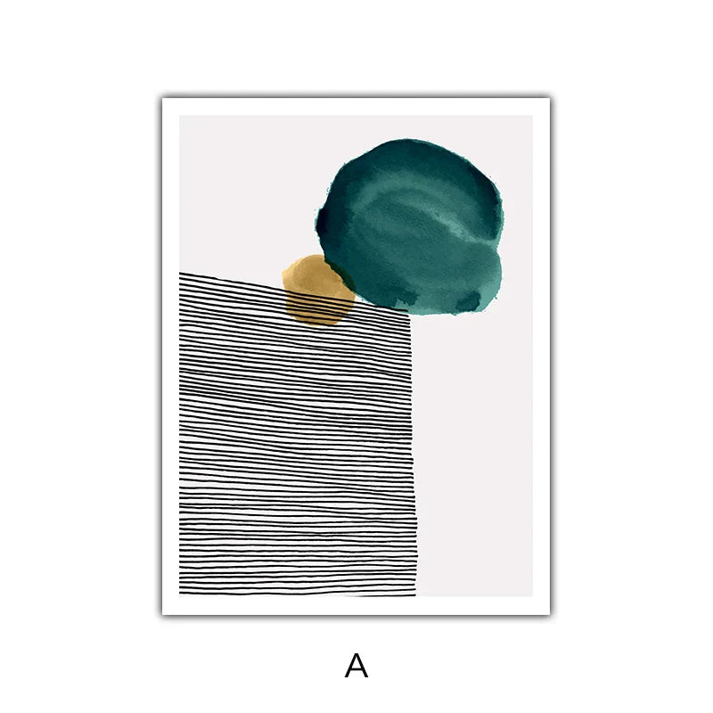 Green Yellow Black Abstract Shape & Line Minimalist Nordic Wall Art Fine Art Canvas Prints Pictures For Living Room Home Office Decor | Skanto