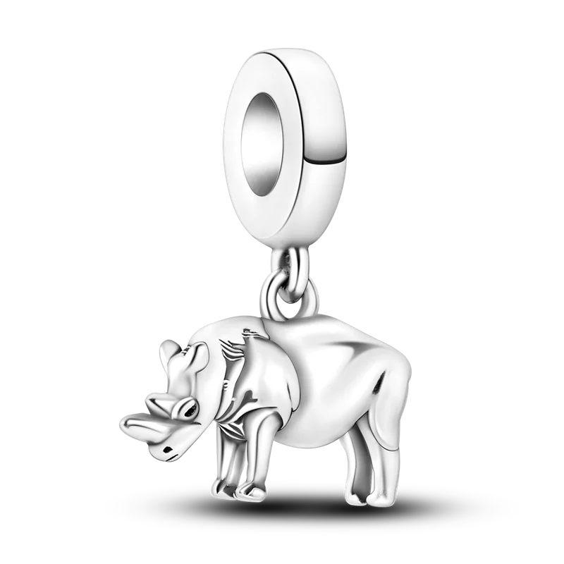Skanto | 925 Sølv Gylden Leopard Charms Perler Fargerik Kameleon Nesehorn Løve Skarabé Katt Anheng Kompatibel med Original Pandora Armbånd Smykker