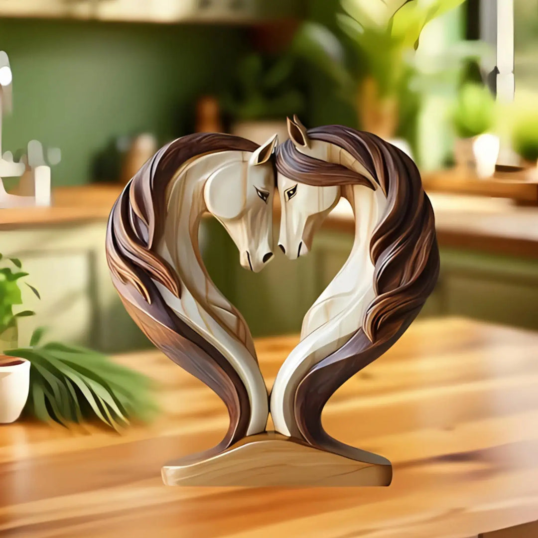 Skanto | Equora Hesteskulptur | Hesteskulptur Tre | 2D Design i Omfavningsposisjon | Dekorasjon for Stue, Kontor & Barnerom