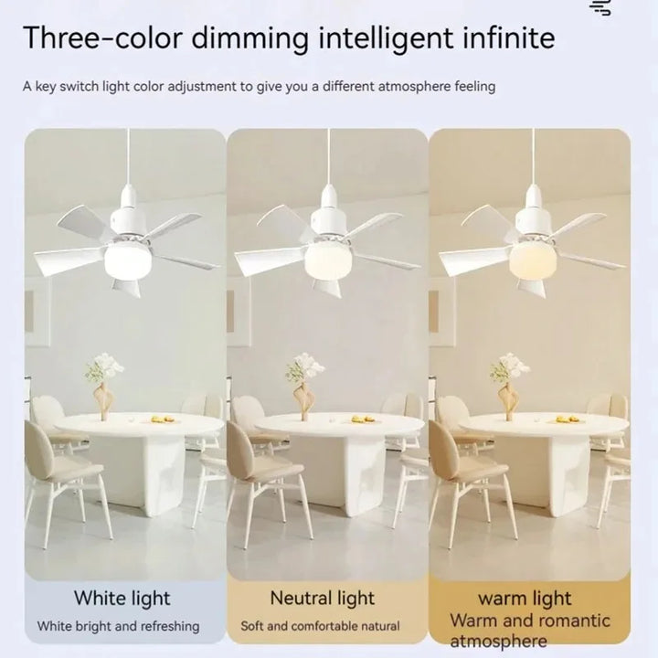 30W E27 Takvifte Lys med Fjernkontroll - LED Dimming Funksjon, Intelligent Stille Vifte for Soverom & Stue | Skanto