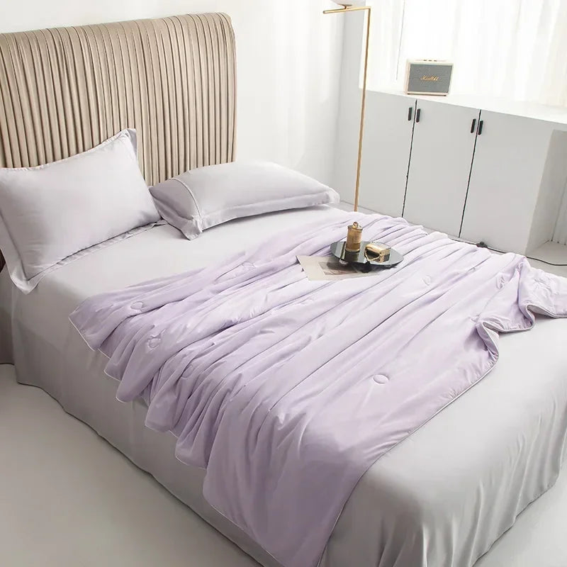 Air Condition Sommer Komforter — Ren Farge Is Silke Kjøleteppe, Lett & Glatt Twin/King Størrelse Quilt | Skanto