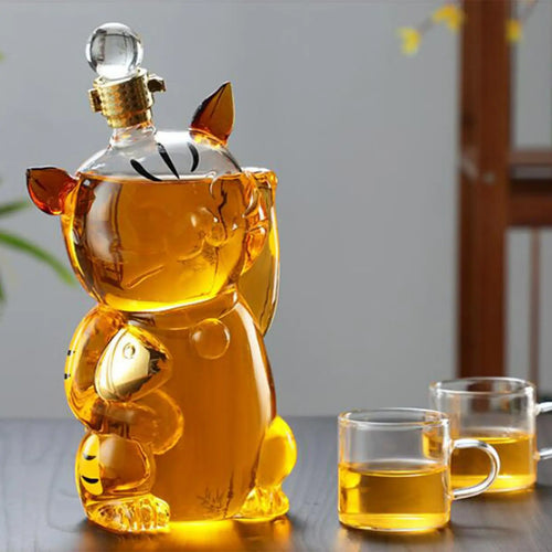 Skanto | Katformet Glass Dekanter Glassholder med Kork Flaskedekanter Drikkevarer Dispenser Karaffel 1000ml for Middagsfest Dekorasjon Gave