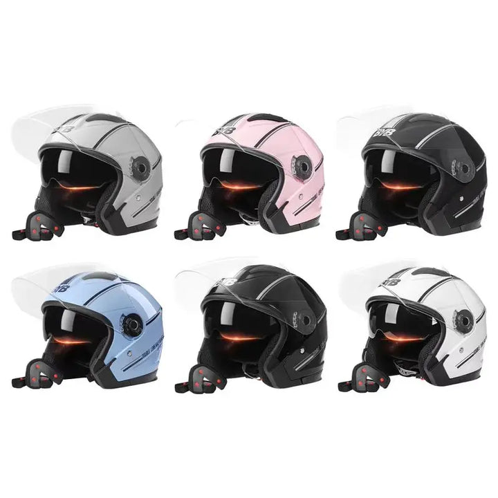 Skanto | Retro 3/4 Åpen-Face Motorsykkelhjelm med Dobbelt Linse – AeroRide