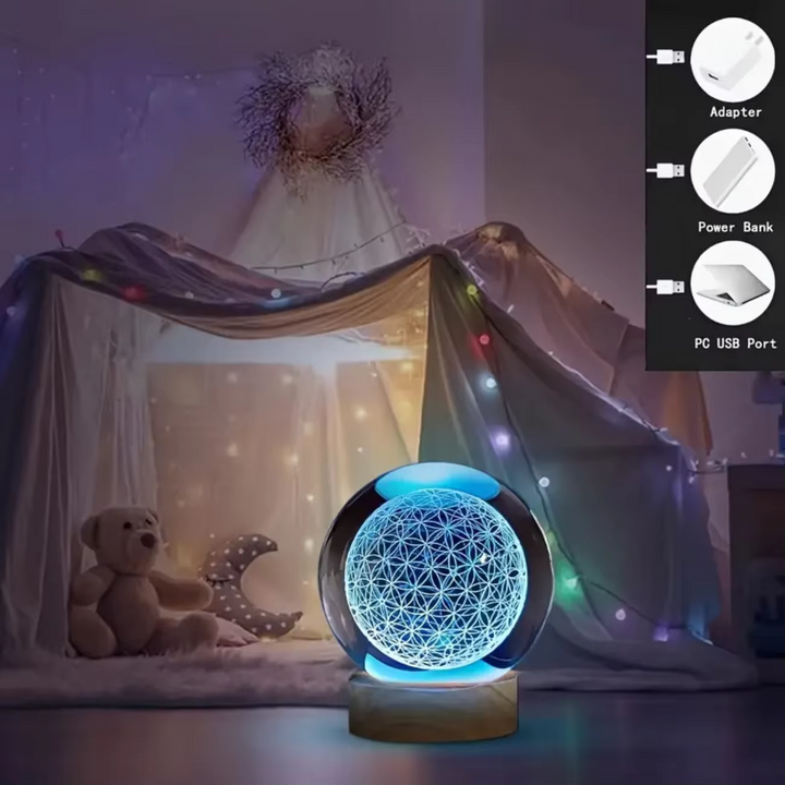 Skanto | Fortryllende 3D Livets Blomst Krystallkule med Fargeforandrende USB Nattlys