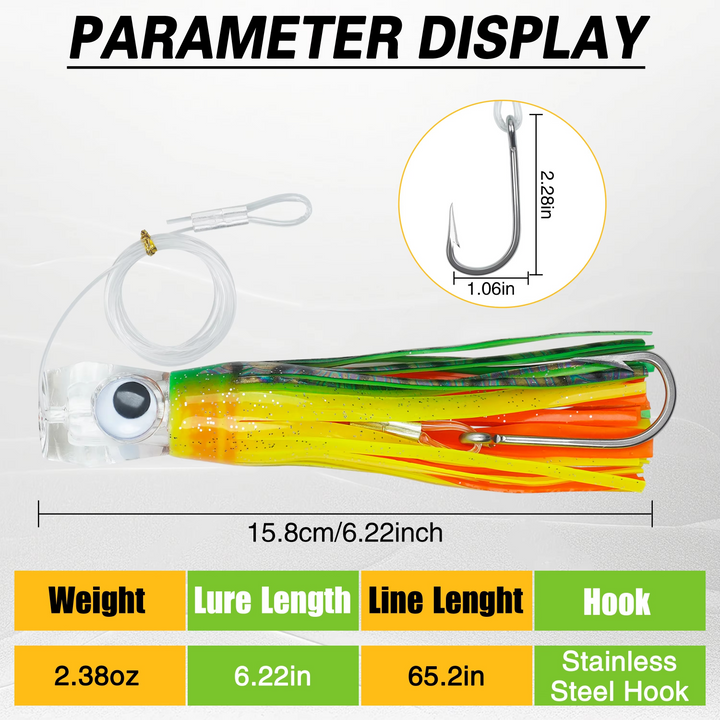 Skanto | 5pcs Rigged Trolling Skirt Tuna Lures for Mahi, Marlin, Shark and Wahoo – Big Game Saltwater Lures