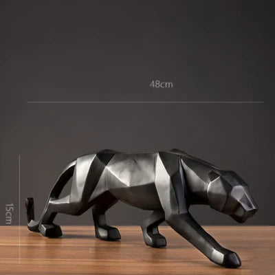 Skanto | Panther Statue, Dyrefigur, Abstrakt Geometrisk Stil, Harpiks, Leopard Skulptur, Hjemmekontor, Skrivebord Dekorasjon, Håndverk
