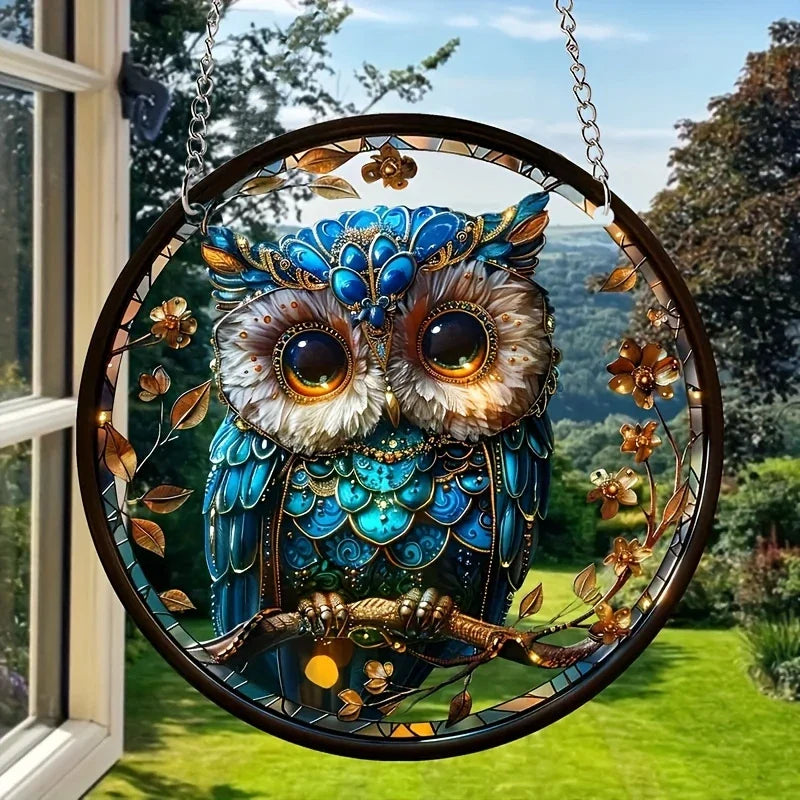 Skanto | Akryl Sol Fangere LumoOwl | 15 cm Rund | Ugle Dekor | Vindu & Vegg Pendel | Gaveidé