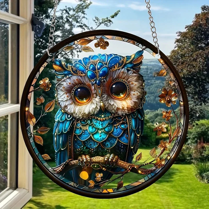 Skanto | Akryl Sol Fangere LumoOwl | 15 cm Rund | Ugle Dekor | Vindu & Vegg Pendel | Gaveidé