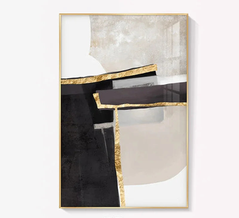 Nordic Abstract Geometric Neutral Colors Golden Beige Gray Wall Art Fine Art Canvas Prints Pictures For Modern Apartment Living Room Decor | Skanto
