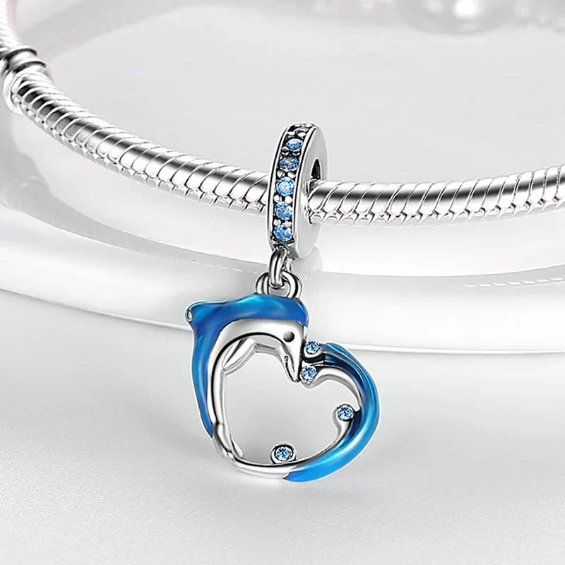 Skanto | 925 Sølv Gylden Leopard Charms Perler Fargerik Kameleon Nesehorn Løve Skarabé Katt Anheng Kompatibel med Original Pandora Armbånd Smykker