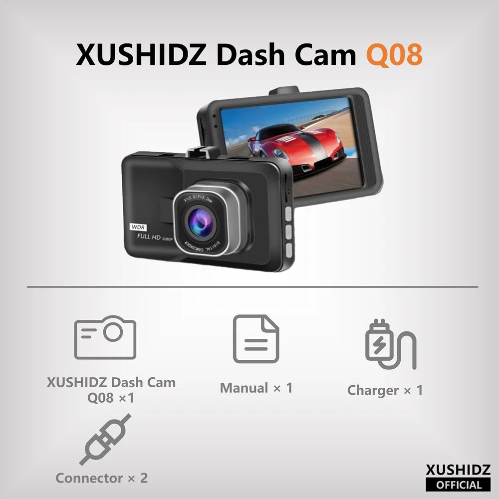 Skanto | Q08 1080P Dash Cam med G-sensor - 170° Vidvinkelobjektiv & Super Nattseing