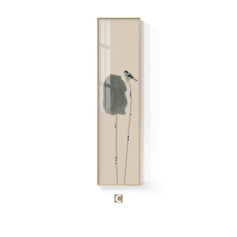 Minimalist Floral Bird & Butterfly Wall Art Fine Art Canvas Prints Tall Vertical Pictures for Foyer Lobby Reception Room Art Decor | Skanto