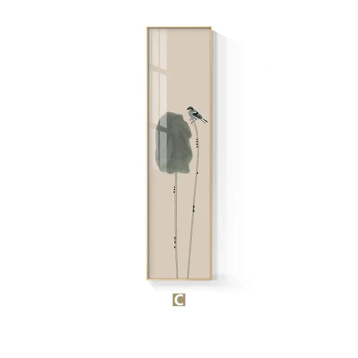 Minimalist Floral Bird & Butterfly Wall Art Fine Art Canvas Prints Tall Vertical Pictures for Foyer Lobby Reception Room Art Decor | Skanto