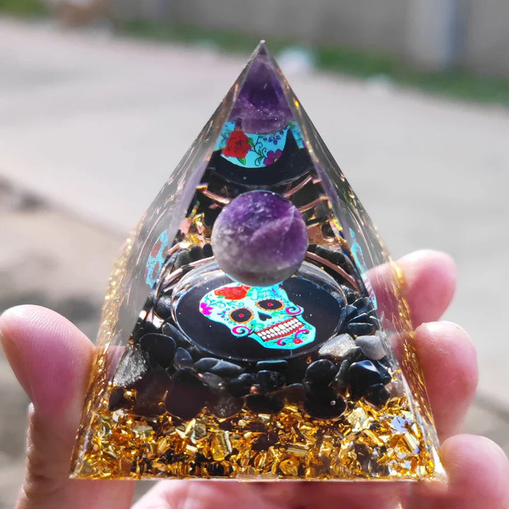 Skanto | Orgonitt-pyramide helbredelse krystaller energigenerator med ametyst pendel - Reiki chakra meditasjonsverktøy og romdekor