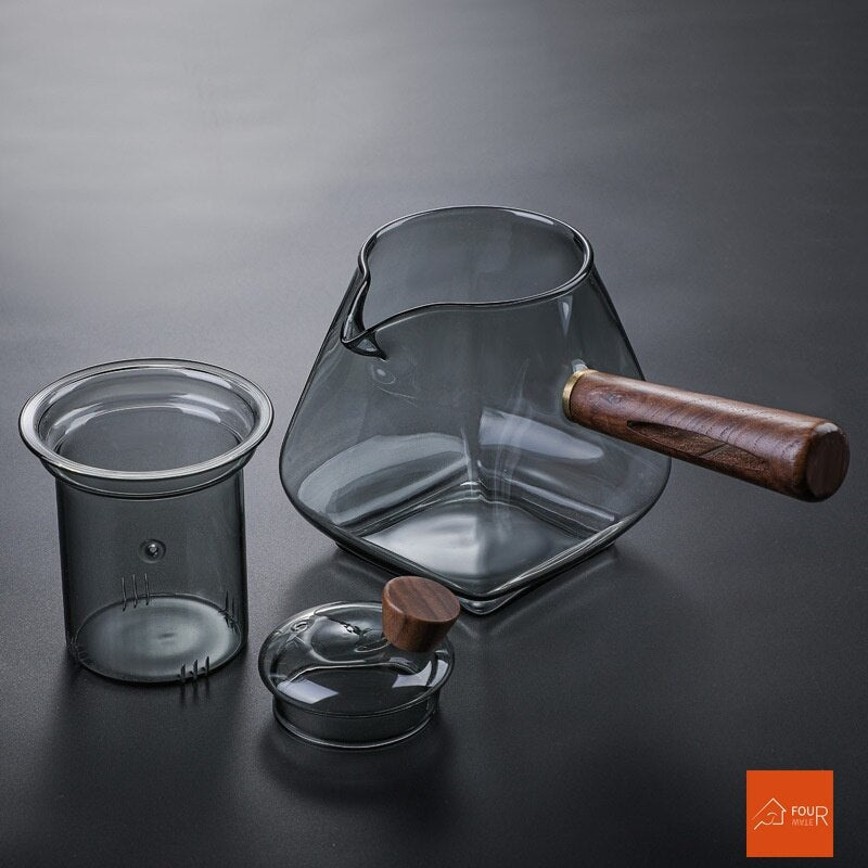 Norvo | Japansk Glass Teapot med Trehåndtak, Koke Teapot, Elektrisk Keramisk Komfyr, Te Maker, Høy- Kvalitets Te Set, Varmebestandig Teapot, 700 ml