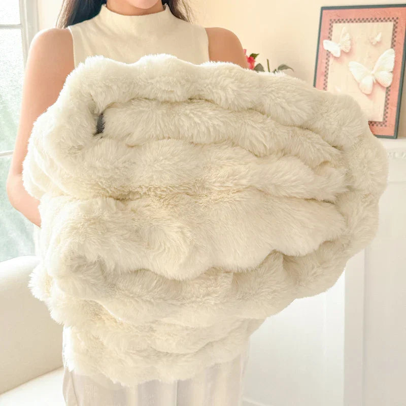 Skanto | CosyLuxe Plisjteppe Dobbel Lag Ekstra Tykk Myk Kanin Pels Imitasjon Enkel Pleie