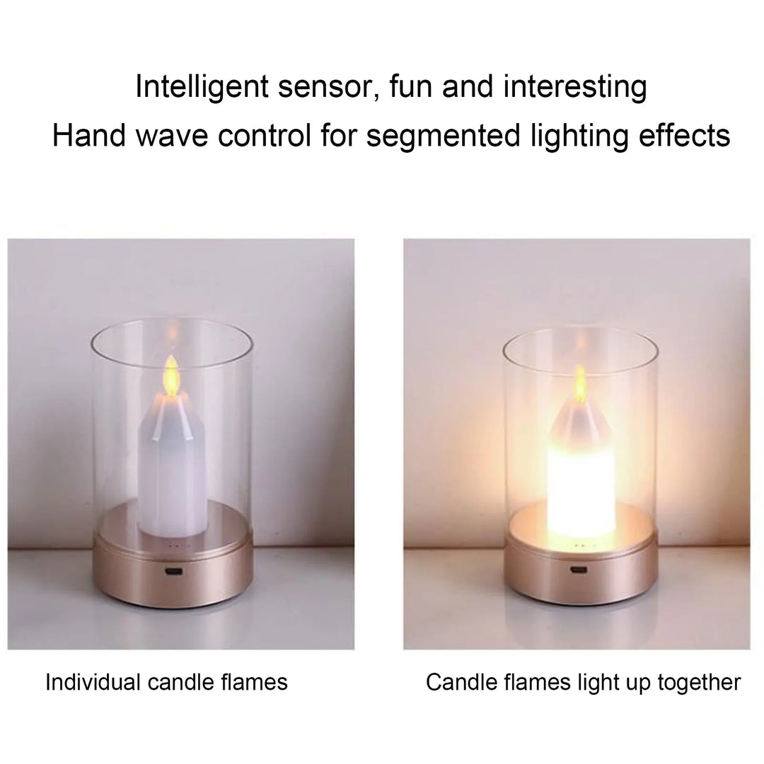 Skanto | AuraFlame LED Lys | Gesterkontroll & Trinnløs Dimming | USB Ladbar | Varmt Lys 2400K | 8,5 × 8,5 × 13 cm