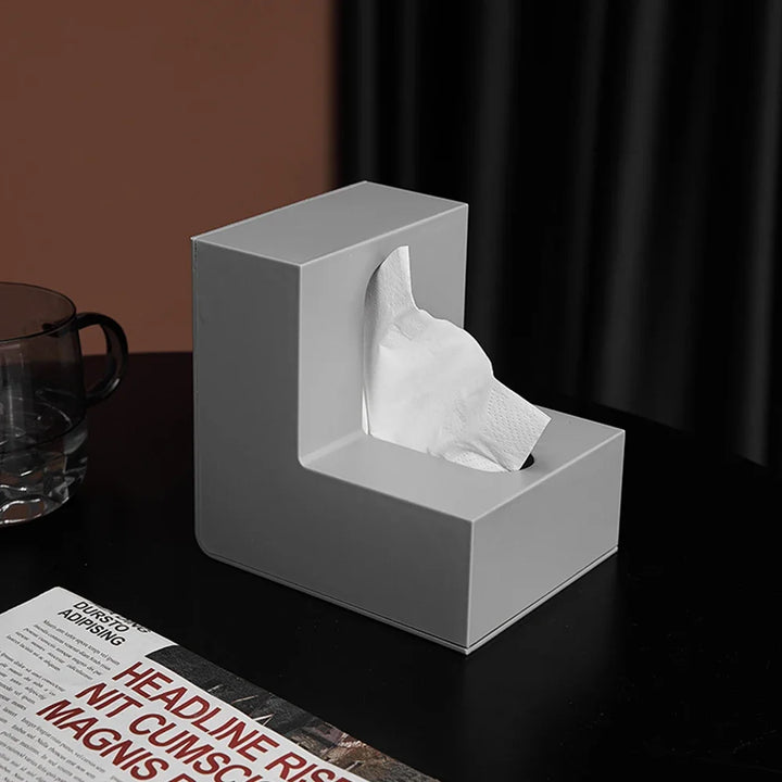 Minimalist Abstract L-Shaped Sculpted Tissue Box for Living Room Coffee Table Kitchen Counter Desk Nordic Style Home Decor | Skanto