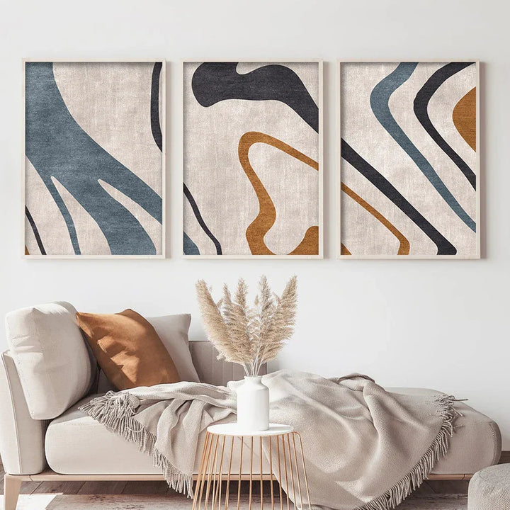 Flowing Lines Blue Beige Abstract Wall Art Fine Art Canvas Prints Pictures For Modern Living Room Dining Room Bedroom Art Decor | Skanto