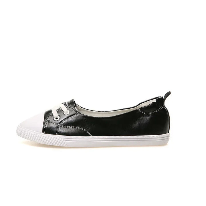 Skanto | 100% Ekte Lær Sko Kvinner Flate Casual Sko Myk Ku skinn Hvite Flats