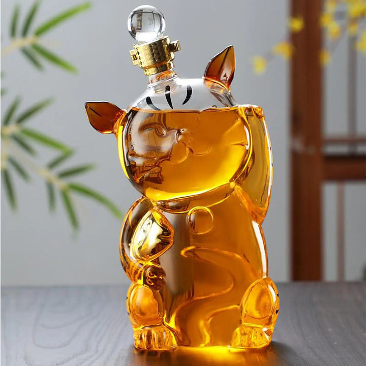 Skanto | Katformet Glass Dekanter Glassholder med Kork Flaskedekanter Drikkevarer Dispenser Karaffel 1000ml for Middagsfest Dekorasjon Gave