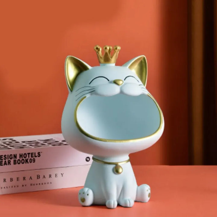 Skanto | Fortune Crown Big Mouth Cat Entrance Nøkkelholder Dekorativ Ornament, Lett Luksus Hjemmegave Skulptur