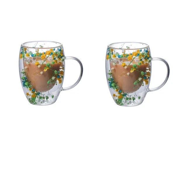 2stk Tørkede Blomster Dobbelveggs Glasskopp