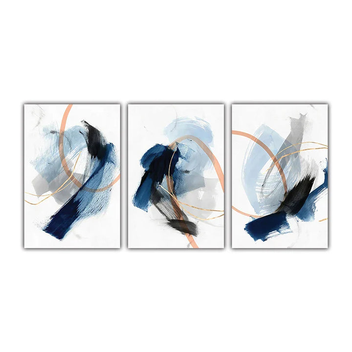 Modern Abstract Thick Stroke Wall Art Fine Art Canvas Print Blue Beige With Hints of Orange Gold Nordic Pictures for Living Room Decor | Skanto