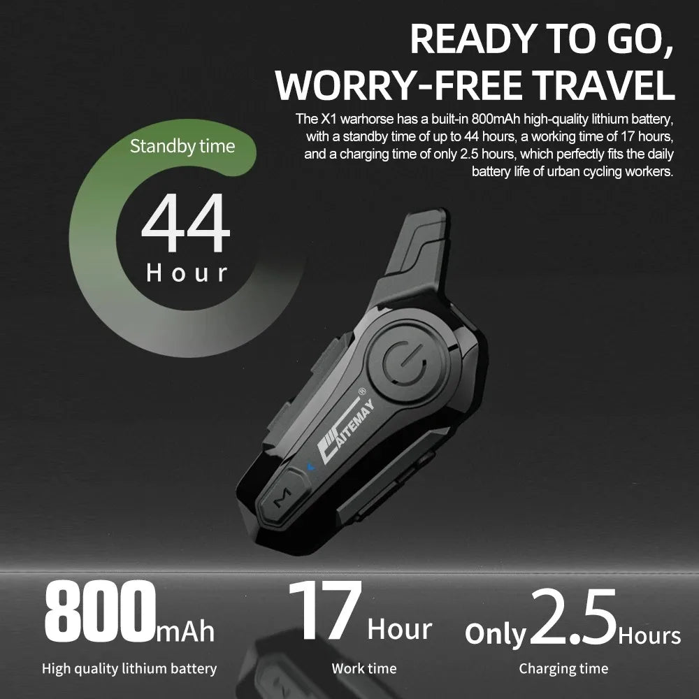 Skanto | Bluetooth Motorsykkel Hjelm Intercom Headset med 1000m Rekkevidde & IPX6 Vanntett – RoadComm