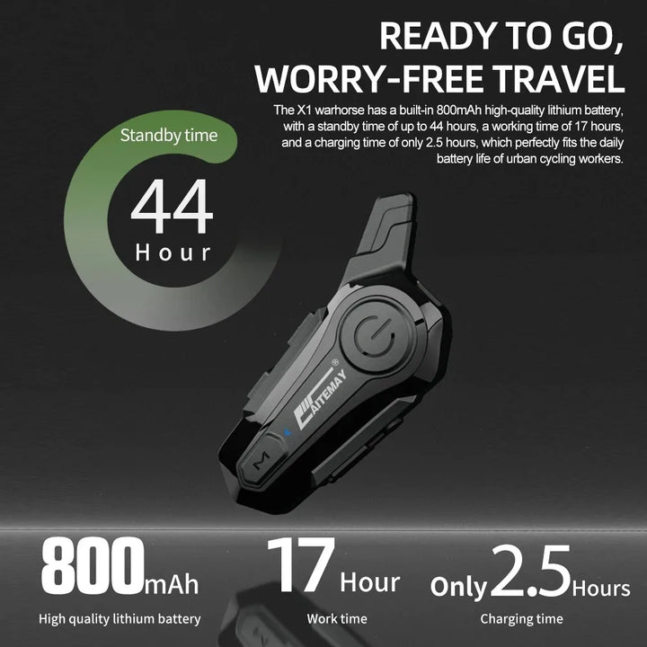 Skanto | Bluetooth Motorsykkel Hjelm Intercom Headset med 1000m Rekkevidde & IPX6 Vanntett – RoadComm