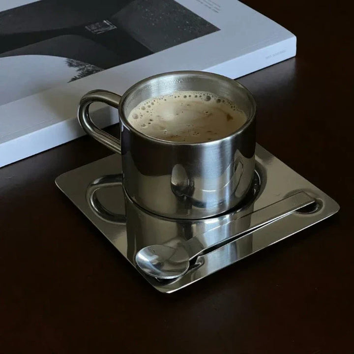 Skanto | Rustfritt Stål Kaffe Kopp og Fat