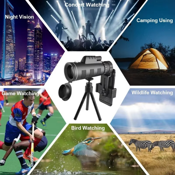 Skanto | 40x60 HD Monocular Telescope med smarttelefonholder og stativ for utendørs og camping