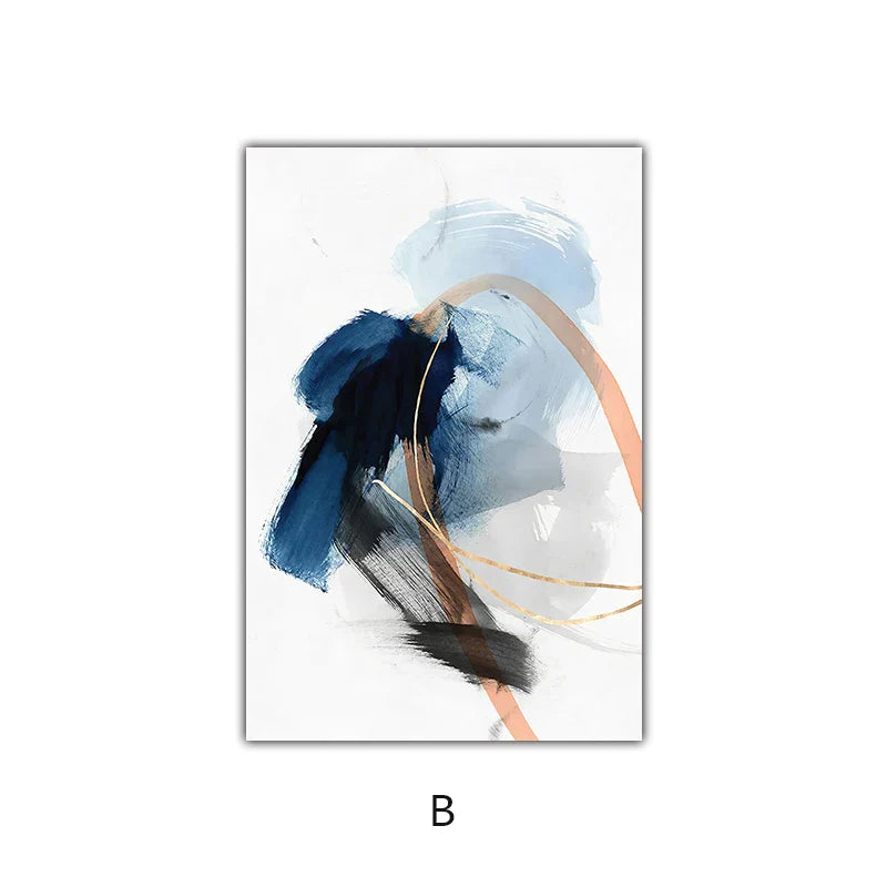 Modern Abstract Thick Stroke Wall Art Fine Art Canvas Print Blue Beige With Hints of Orange Gold Nordic Pictures for Living Room Decor | Skanto