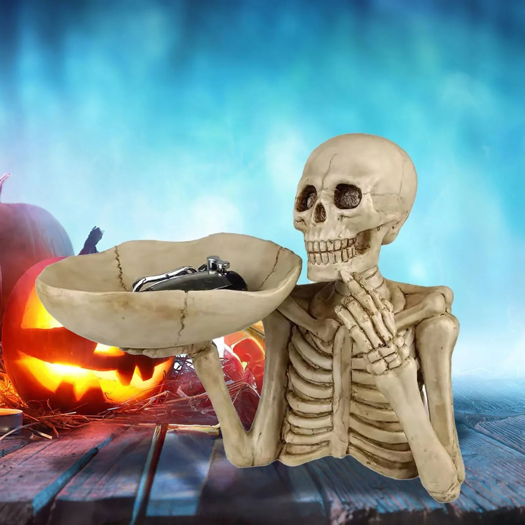 Skanto | SkullServe | Hodeskalle Dekorasjonstallerken laget av Harpiks | Gothic & Halloween Akcent | Allsidig Bruk