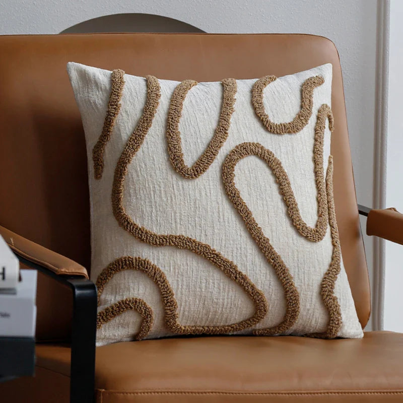 Skanto | Boho Chenille Pute med Myke Geometriske Linjer for Sofa og Stue