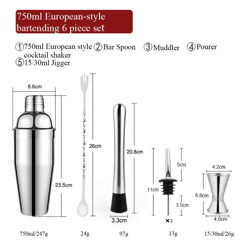 Skanto | 550 ml/750 ml Rustfritt Stål Cocktail Shaker Mixer Drink Bartender Sett Bar Sett Verktøy Med Vin Stativ Verktøy for Fødselsdagsgave