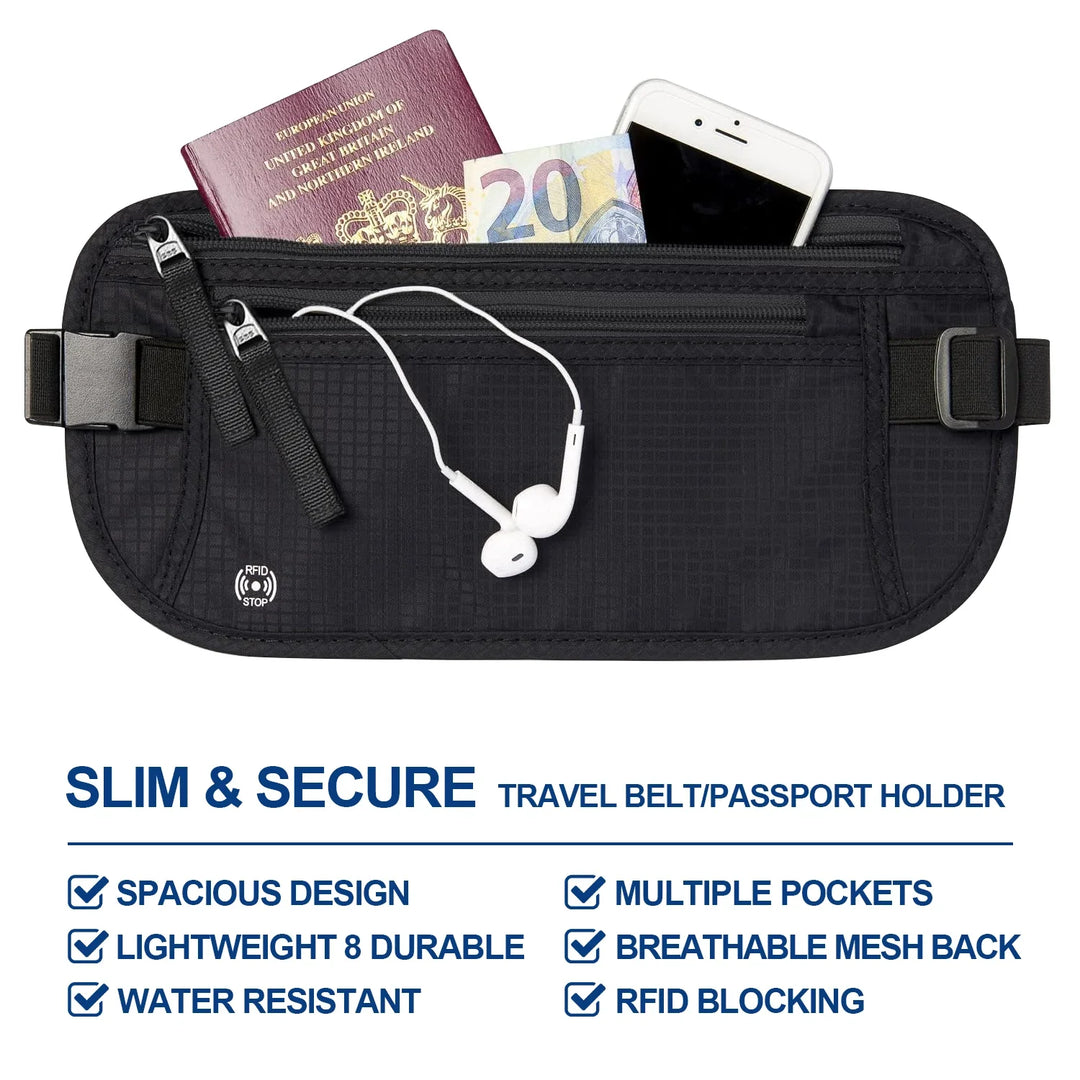 Skanto | SafeTraveler Midjeveske | RFID Beskyttelse | Skjult Sikkerhetslomme | For Menn & Kvinner