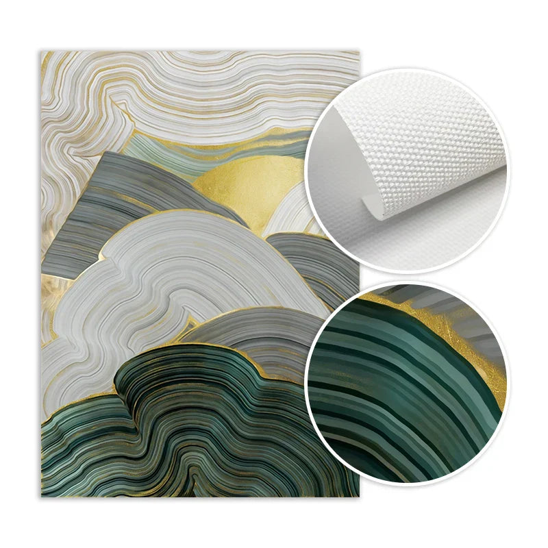 Green Beige Gray Fluid Swirls Abstract Wall Art Fine Art Canvas Prints Pictures For Modern Apartment Dining Room Living Room Art Decor | Skanto