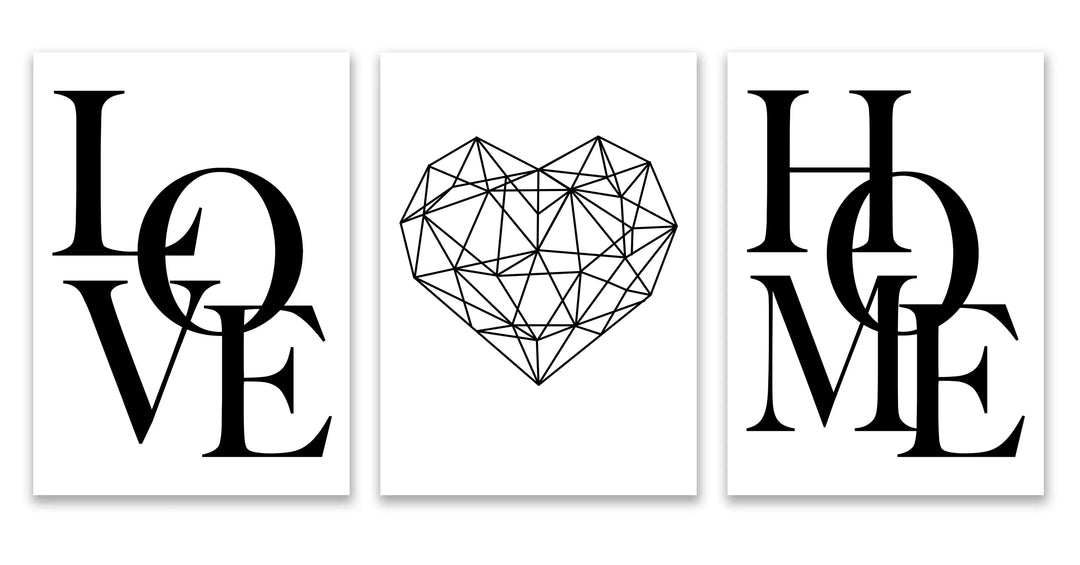 Set of 3Pcs Geometric Love Heart Wall Art Fine Art Canvas Prints Black White Minimalist Posters Pictures For Living Room Bedroom Art Decor | Skanto