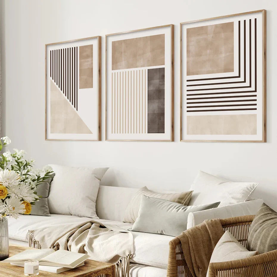 Brown Beige Color Block Geometric Wall Art Fine Art Canvas Prints Abstract Minimalist Pictures for Modern Living Room Bedroom Art Decor | Skanto
