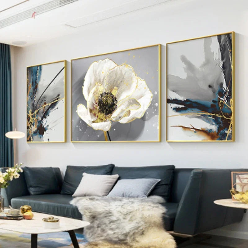 Moderne abstrakte florale veggkunst Fine Art lerrettrykk blå grå botaniske bilder for stue soverom veggkunst dekor | Skanto