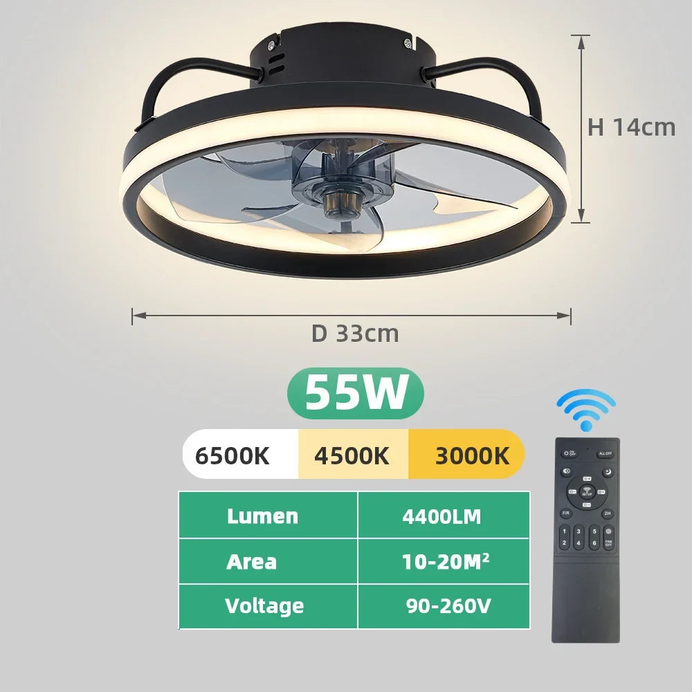 Moderne LED Taklampe Vifte med DC-motor - 6 Hastigheter, Timer, Lav Etasje Loftsvifte, Fjernkontroll Dekorativ Lys | Skanto