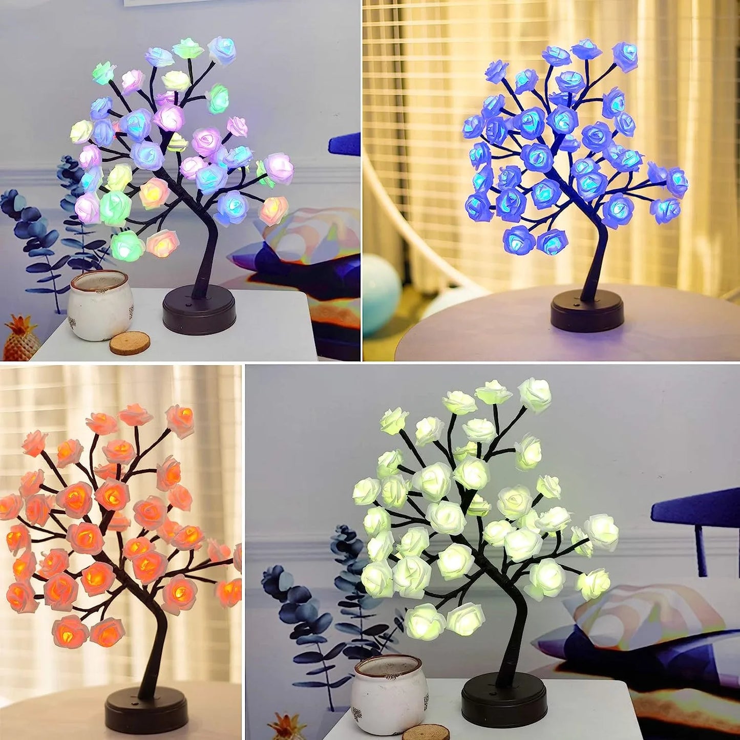Norvo | RGB Rose Flower Tree Lights 24LED USB Batteri Bordlampe Fairy Natt Lys Hjem Fest Jul Bryllup Soveroms Dekorasjon Gave
