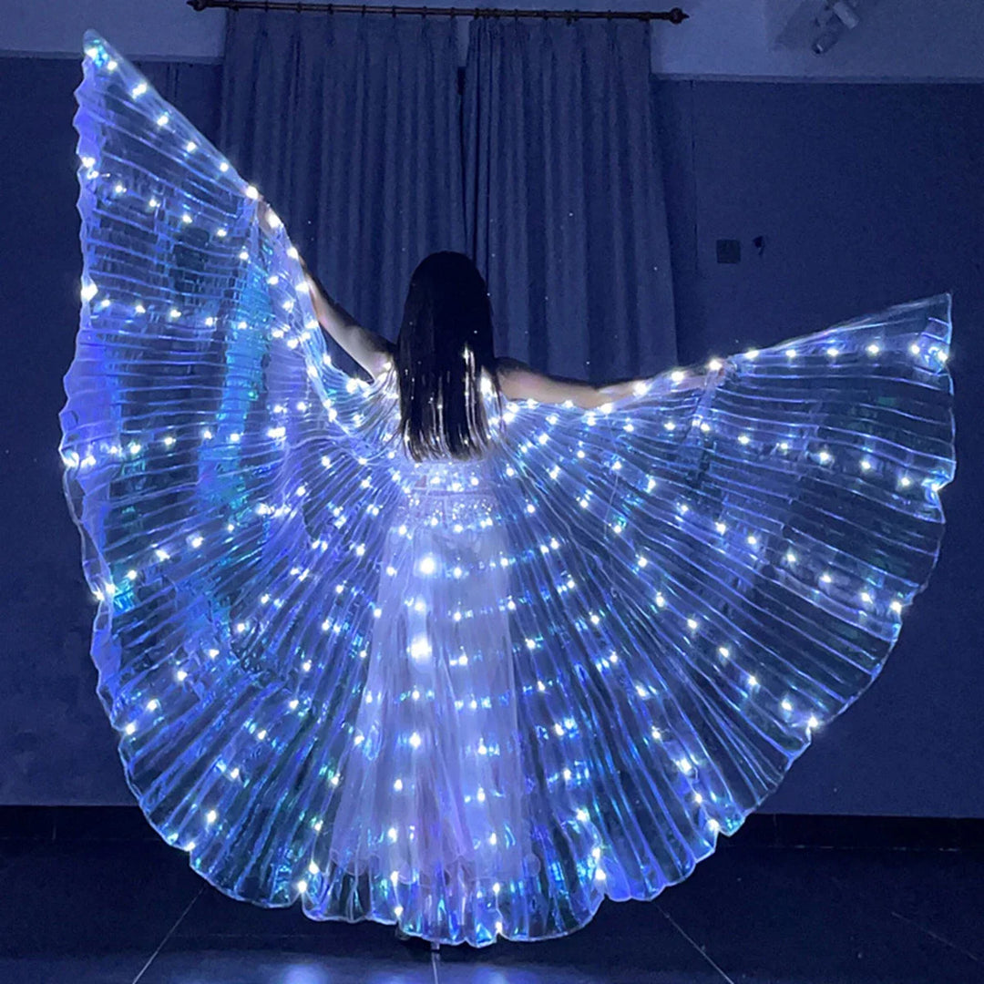 Skanto | LED Vinge Kostyme LumiWings | Lysende Fe-Cape | 140 cm / 110 cm | Med Teleskopstenger & Strømbryter | For Scene, Fest & Show