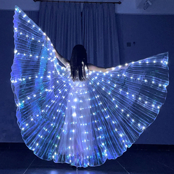 Skanto | LED Vinge Kostyme LumiWings | Lysende Fe-Cape | 140 cm / 110 cm | Med Teleskopstenger & Strømbryter | For Scene, Fest & Show